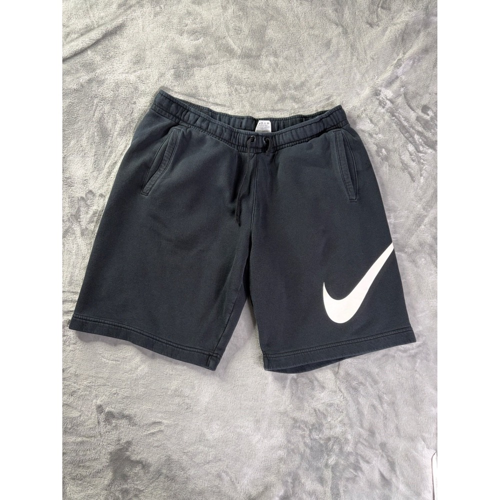 Nike Shorts Club Big Swoosh Mens L Black Body Drawstring Elastic Waist